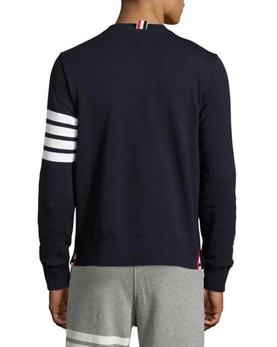 Shop Thom Browne Men's Classic Crewneck Sweatshirt With Striped Sleeve In Navy