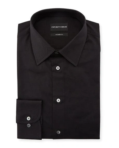 Shop Emporio Armani Men's Modern-fit Cotton-stretch Dress Shirt, Black