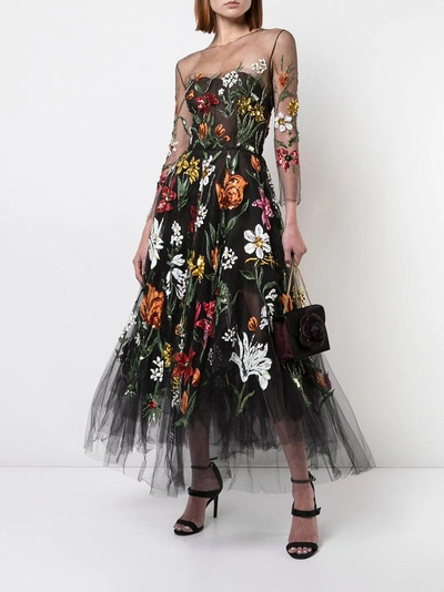 Shop Oscar De La Renta Flower Embroidered Gown - Black