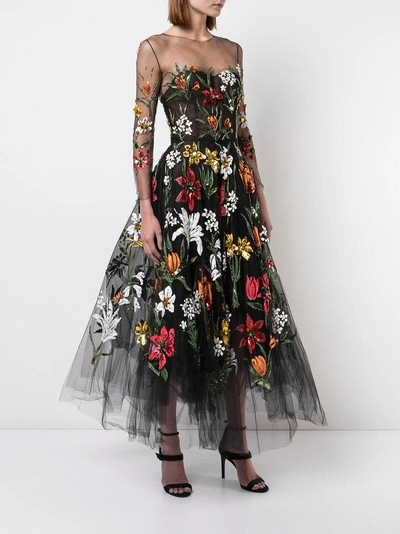 Shop Oscar De La Renta Flower Embroidered Gown - Black