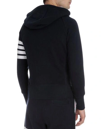 Shop Thom Browne Four-stripe Hoodie Sweatshirt In Navy