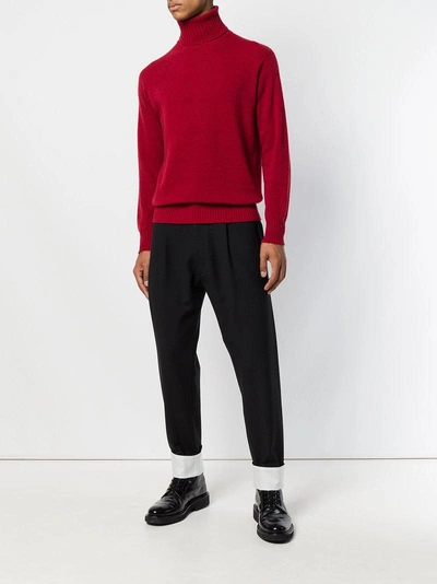 Shop Maison Flaneur Ribbed Turtle Neck Jumper - Red