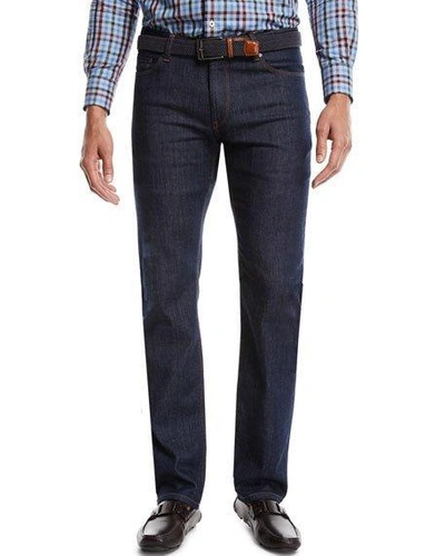 Shop Peter Millar Men's Straight-leg Stretch-denim Jeans In Indigo