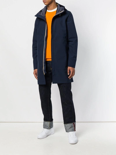 Shop K-way Hooded Zipped Coat In Blue