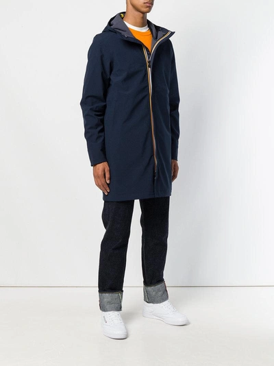 Shop K-way Hooded Zipped Coat In Blue