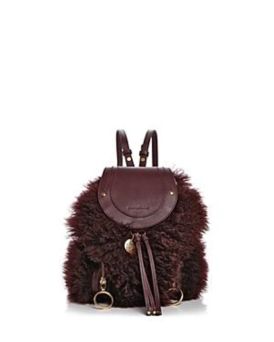 Shop See By Chloé See By Chloe Olga Small Lamb Fur & Leather Backpack In Obscure Purple/gold