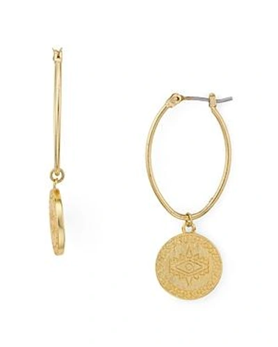 Shop Rebecca Minkoff Etched Disc Drop Earrings In Gold