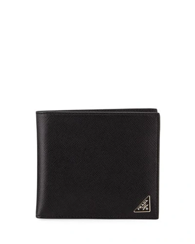 Shop Prada Saffiano Bi-fold Wallet In Black