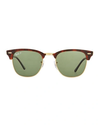 Shop Ray Ban Men's Classic Clubmaster Polarized Half-rim Sunglasses In Red Pattern