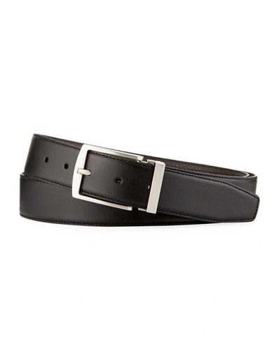 Shop Giorgio Armani Men's Dual-textured Leather Belt, Black/brown