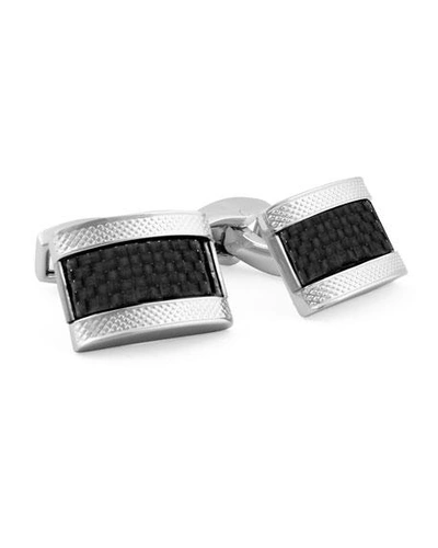 Shop Tateossian Carbon Fiber Rectangular Cuff Links, Black In Silver