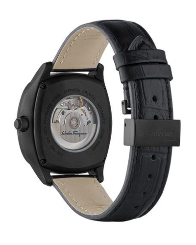Shop Ferragamo Men's Automatic Octagonal Leather Watch, Black