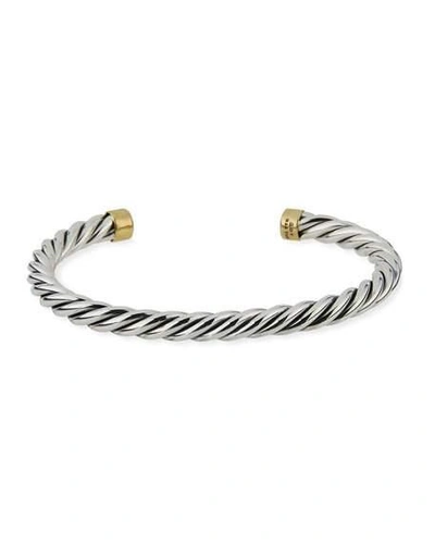 Shop David Yurman Men's Cable Cuff Bracelet In Silver With 18k Gold, 6mm