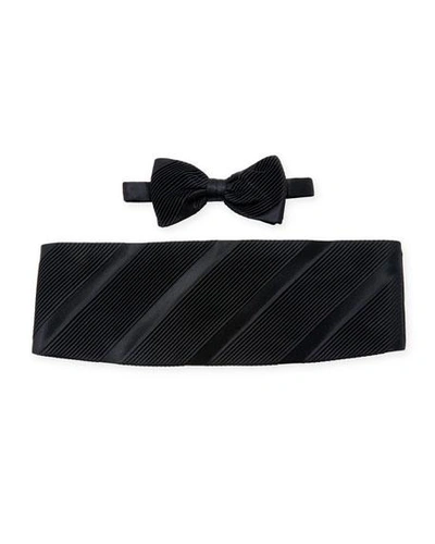 Shop Stefano Ricci Diagonally-pleated Cummerbund Bow Tie Set In Black