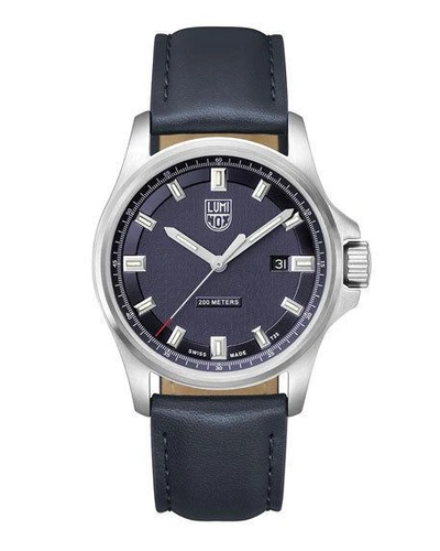 Shop Luminox Men's Dress Field Watch With Leather Strap, Navy In Silver