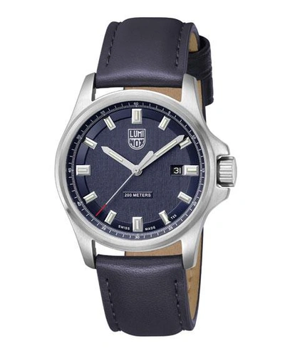 Shop Luminox Men's Dress Field Watch With Leather Strap, Navy In Silver