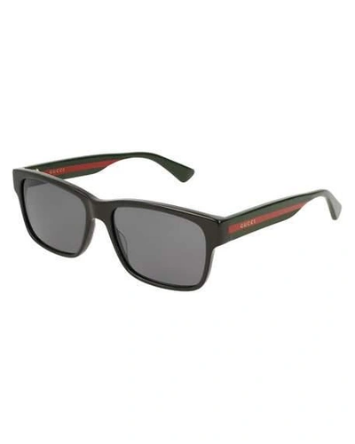 Shop Gucci Square Acetate Sunglasses With Signature Web In Black