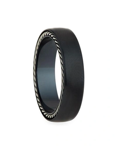 Shop David Yurman Men's Streamline Narrow Band Ring W/ Black Titanium In Silver
