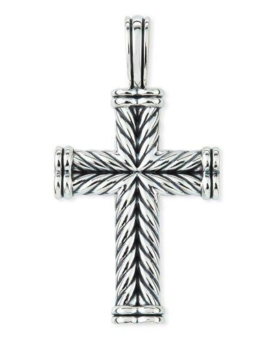 Shop David Yurman Men's Chevron Cross Pendant In Silver, 40mm