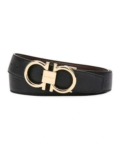 Shop Ferragamo Men's Reversible Leather Belt With Rose-tone Gancini Buckle In Brown/black