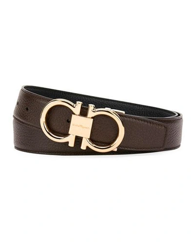 Shop Ferragamo Men's Reversible Leather Belt With Rose-tone Gancini Buckle In Brown/black