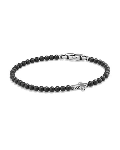 Shop David Yurman Men's Spiritual Beads Cross Station Bracelet In Silver, 4mm In Black Onyx