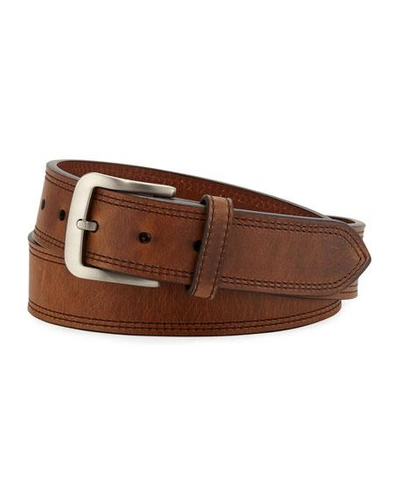 Shop Shinola Men's Navigator Double Stitch Leather Belt In Medium Brown