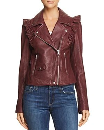 Shop Paige Annika Leather Moto Jacket In Dark Currant