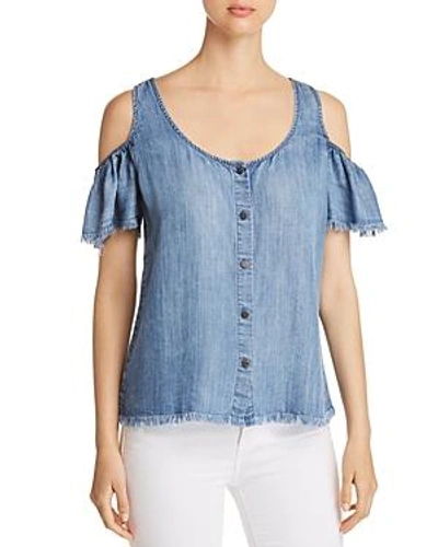 Shop Billy T Cold-shoulder Chambray Top In Blue Acid