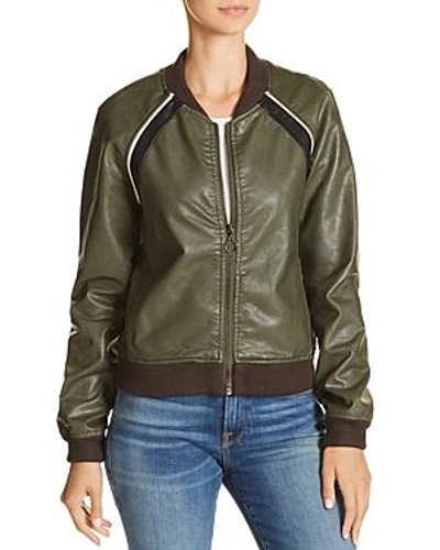 Shop Joe's Jeans Paola Faux-leather Bomber Jacket In Forest Floor