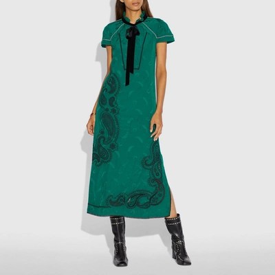 Shop Coach Embroidered Western Jacquard Dress In Forest