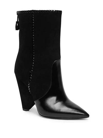 Shop Saint Laurent Niki Whipstitch Suede & Leather Point Toe Booties In Black