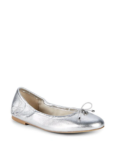 Shop Sam Edelman Felicia Metallic Leather Ballet Flats In Soft Silver