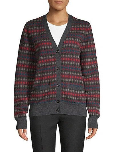 Shop Marc Jacobs Checked Button-front Wool Cardigan In Grey Multi