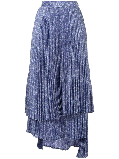 Shop Clu Asymmetric Pleated Skirt - Blue