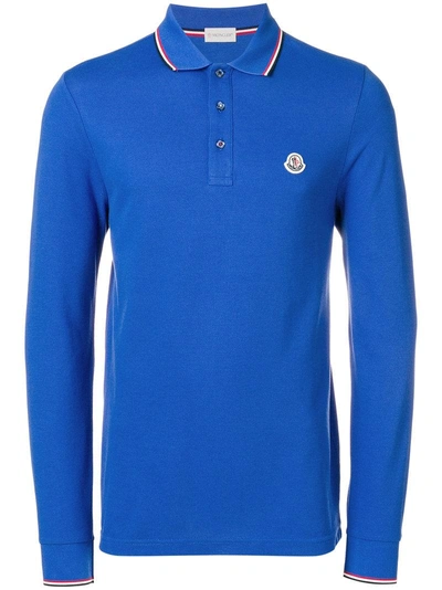 Shop Moncler Longsleeved Polo Shirt - Blue