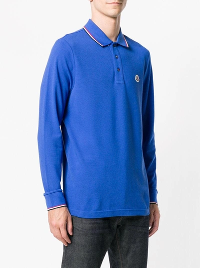 Shop Moncler Longsleeved Polo Shirt - Blue