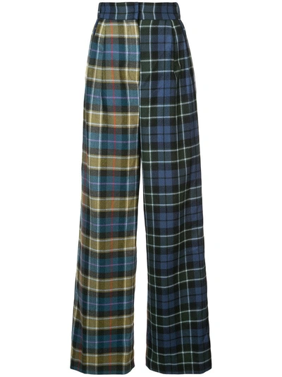 TIBI CONTRAST TARTAN TROUSERS - 蓝色