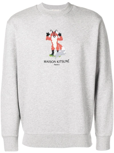 Shop Maison Kitsuné Logo Embroidered Sweatshirt In Grey