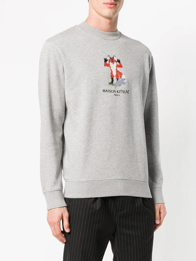 Shop Maison Kitsuné Logo Embroidered Sweatshirt In Grey