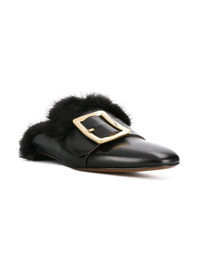 Shop Bally Janesse Fur Trimmed Slippers - Black