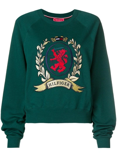 Shop Tommy Hilfiger Hilfiger Collection Logo Embroidered Sweatshirt - Green
