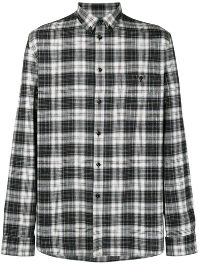 Shop Givenchy Embroidered Plaid Flannel Shirt In Blue