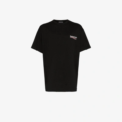 Shop Balenciaga Political Logo Print Short Sleeve Cotton T Shirt In Black