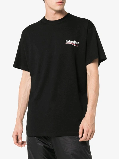 Shop Balenciaga Political Logo Print Short Sleeve Cotton T Shirt In Black