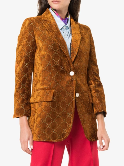 Shop Gucci Gg Velvet Jacket In Brown