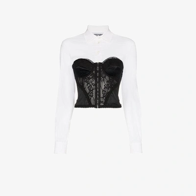 Shop Moschino Long Sleeve Shirt With Lace Corset In White