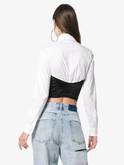 Shop Moschino Long Sleeve Shirt With Lace Corset In White