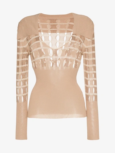 Shop Jacquemus V Neck Polo Cut-out Sweater In Nude&neutrals