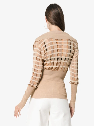 Shop Jacquemus V Neck Polo Cut-out Sweater In Nude&neutrals